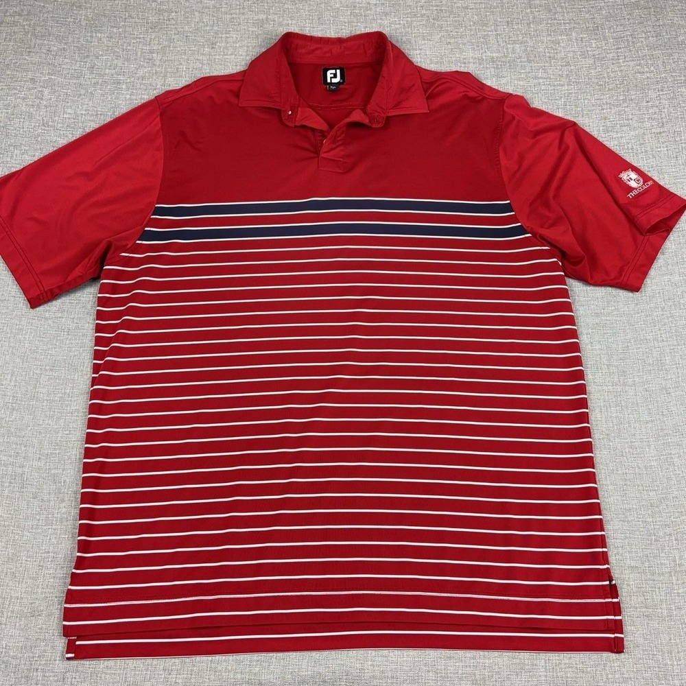 FootJoy Golf Polo Shirt Mens XL Red Striped The Colony Stretch Short Sleeve